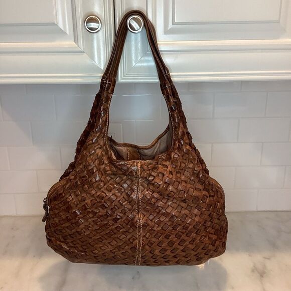 Langellotti Purse Handbag Leather Brown Genuine Woven Shoulder Bag - Picture 4 of 15